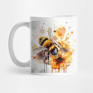 A bee collects honey on a flower. Mug